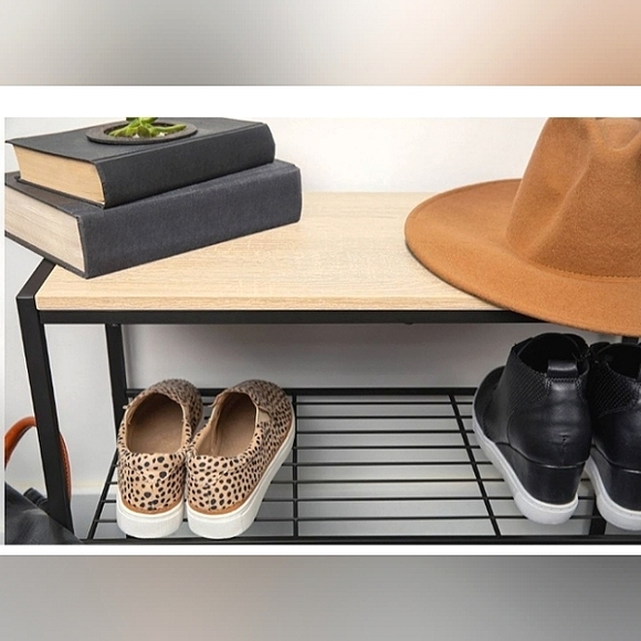 ☆NIB☆3 Tier "BRIGHTROOM" Large Multi-Use black metal Shoe Rack Natural Wood Top☆ - Picture 11 of 13